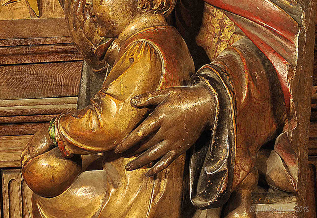 Hand of Mary around Jesus, Notre Dame du Pilier at Chartres Cathedral by photographer Jill K H Geoffrion