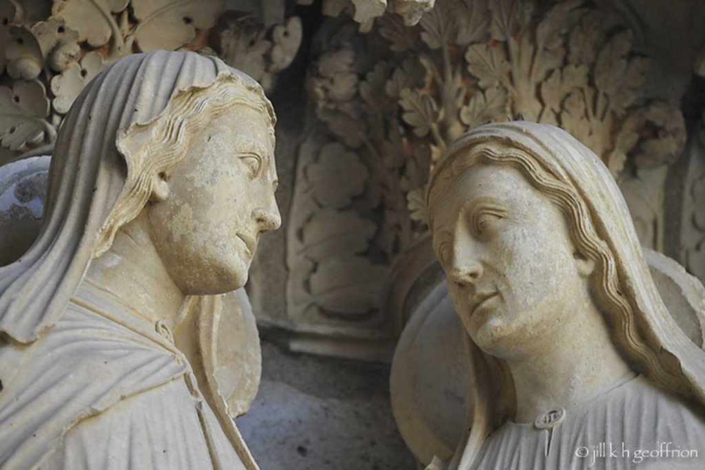 Mary and Elizabeth: The Visitation on the North Porch at Chartres at Chartres Cathedral by photographer Jill K H Geoffrion