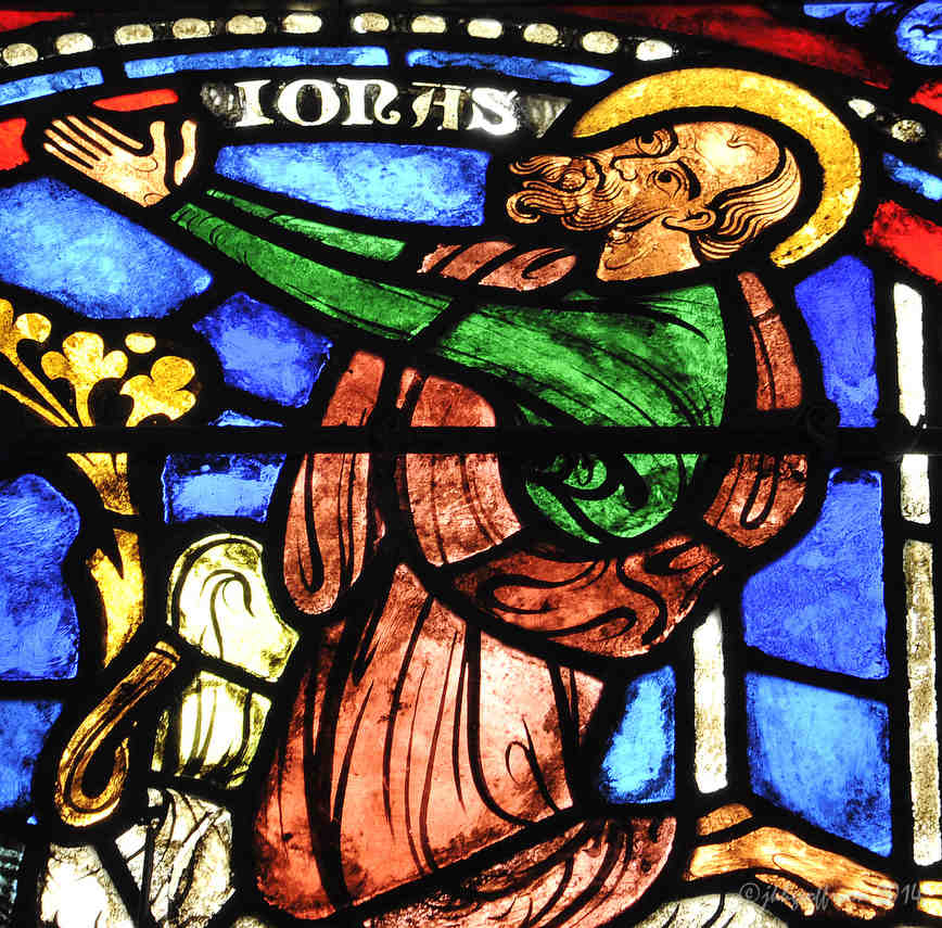 Jonas Praying, Passion Window at Chartres Cathedral by photographer Jill K H Geoffrion