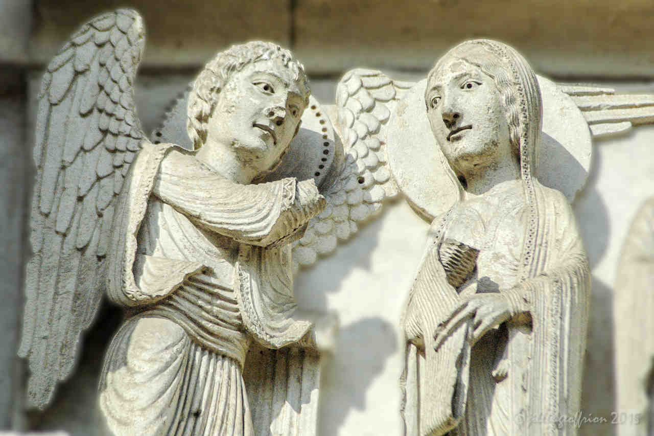 The Annunciation, West (12th century) at Chartres Cathedral by photographer Jill K H Geoffrion
