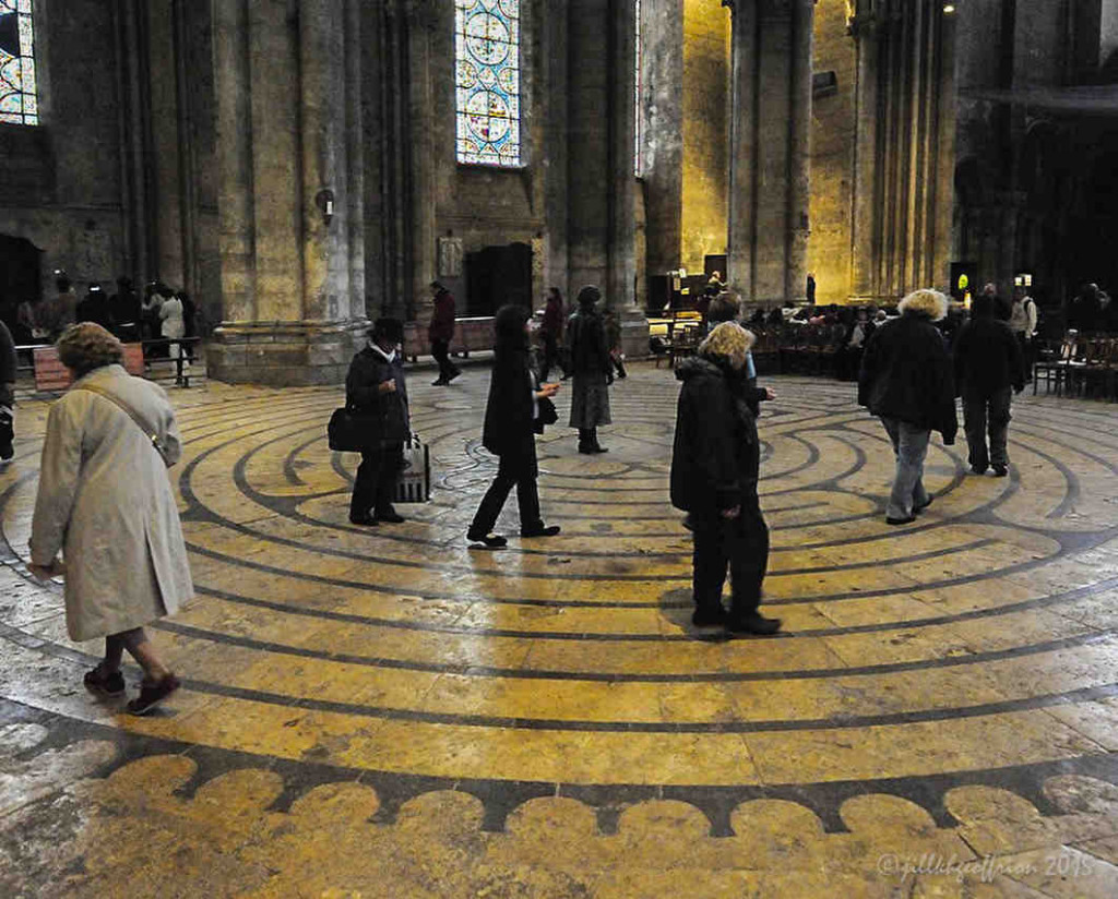 Labyrinth walkers at the Chartres Cathedral by photographer Jill K H Geoffrion