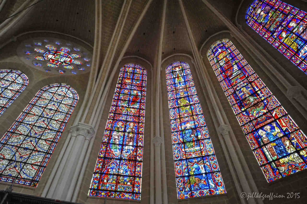 Stained glass windows (13th century) above the choir by photographer Jill K H Geoffrion