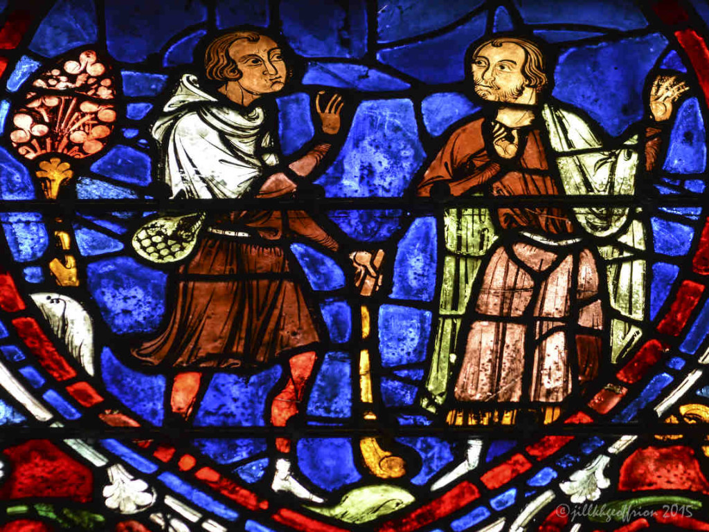 Prodigal son speaks with his father at Chartres Cathedral by photographer Jill K H Geoffrion