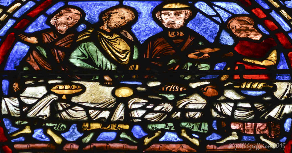 Feasting, Prodigal Son window at Chartres Cathedral by photographer Jill K H Geoffrion