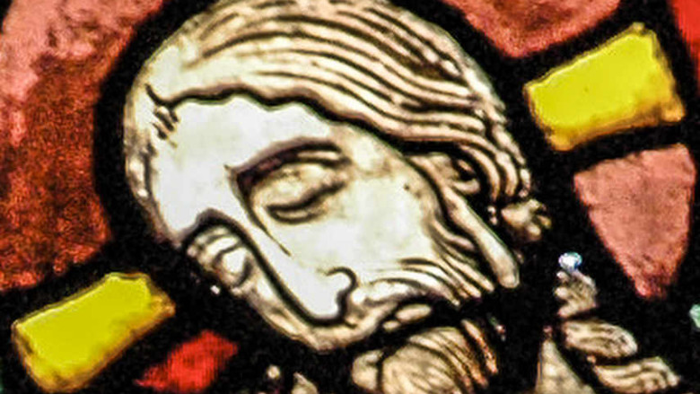 Jesus face in the Passion and Resurrection Window at Chartres Cathedral by photographer Jill K H Geoffrion