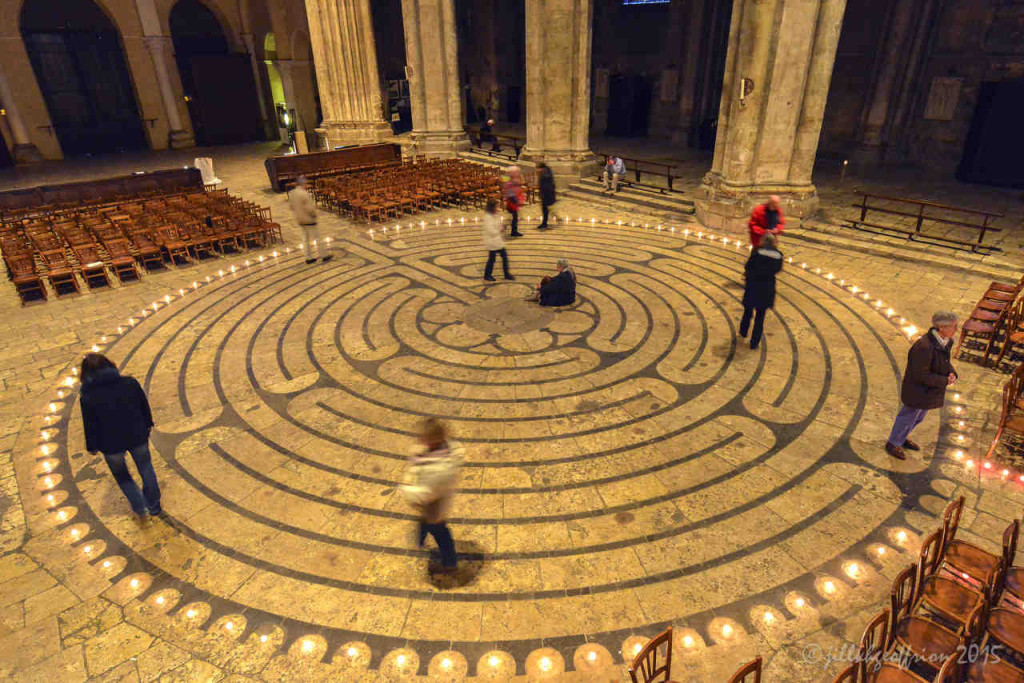 Group labyrinth walk at night by Jill K H Geoffrion