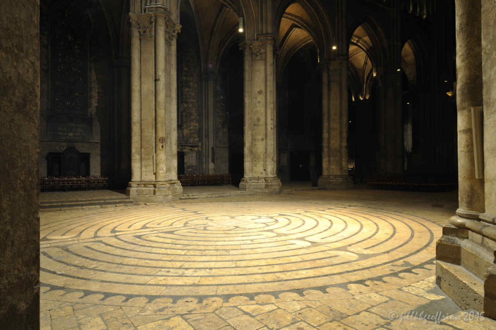 Labyrinth lit at night by Jill K H Geoffrion