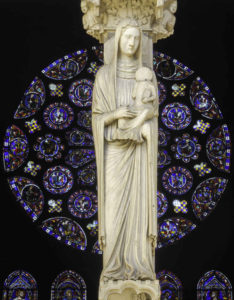 South Rose behind Anne and Mary at Chartres Cathedral in France by Jill K H Geoffrion