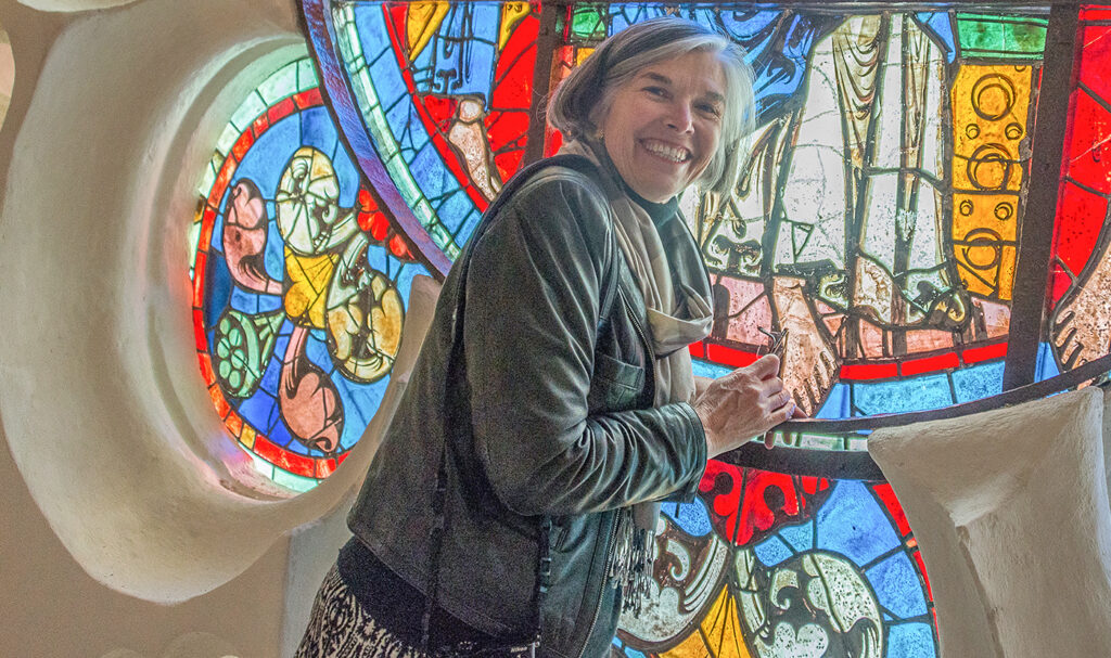 Jill with Stained Glass Window at Chartres Cathedral