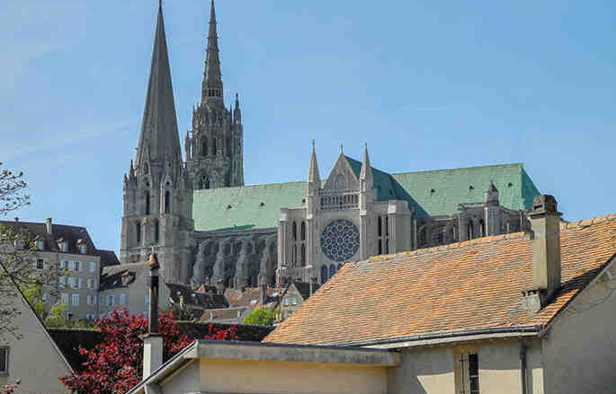 Cathedral view from private home Chartres by photographer Jill K H Geoffiron