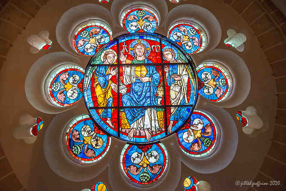 Restored stained glass window of Christ Chartres Cathedral by photographer Jill K H Geoffrion